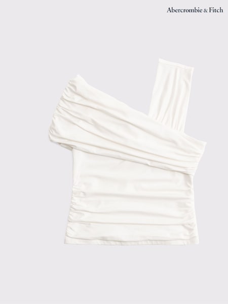 Abercrombie & Fitch Cream Cotton One Shoulder Draped Wrap Top (H30963) | €44