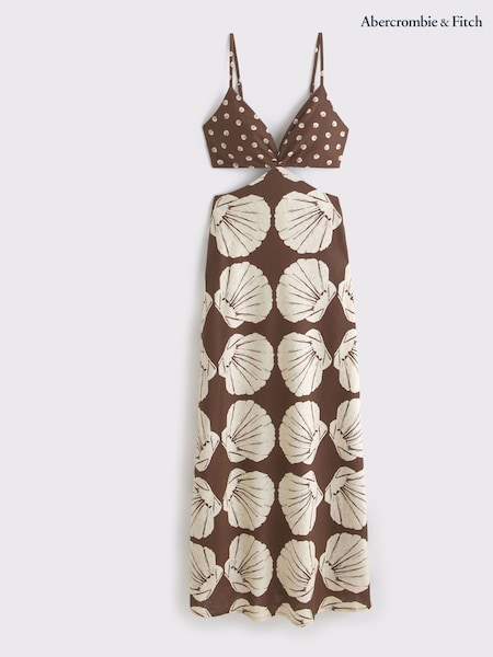 Abercrombie & Fitch Linen Cutout Slip Brown Maxi Dress (H30964) | 140 €
