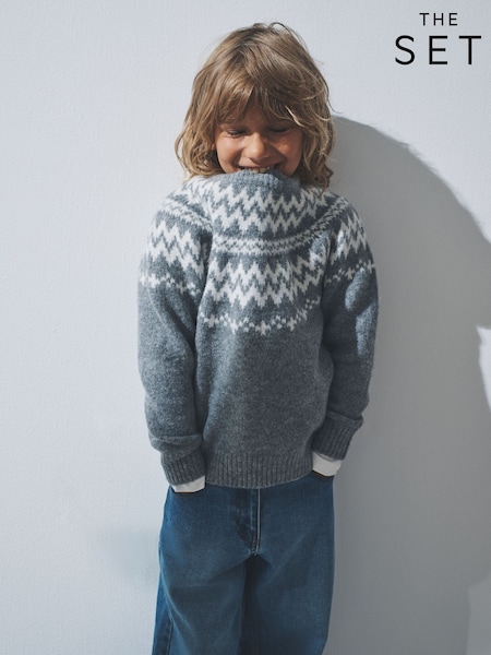 The Set Grey/Ecru Unisex Kids Family Fairilse Knit Jumper (H34610) | AED151