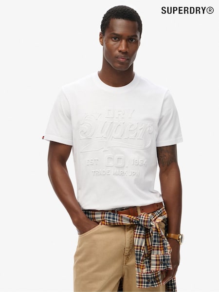Superdry White Relaxed 100% Cotton Workwear Embossed T-Shirt (H34979) | R$ 295