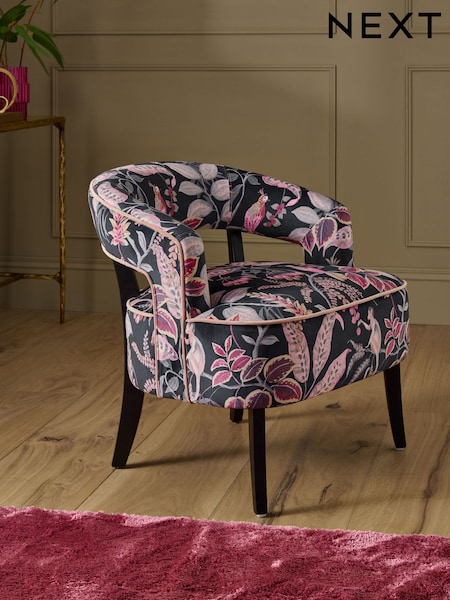 Tropical Monkey Print Navy Blue Remi Wood Accent Chair (H35079) | €295