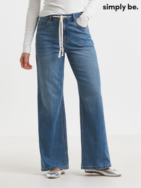 Simply Be Blue Wide Fit Tie Front Wide Leg Jeans (H35228) | €50