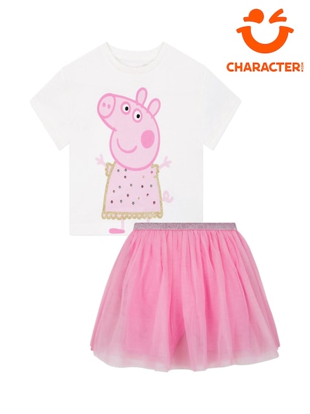 Character Pink Peppa Pig Glitter 100% Cotton Top And Skirt Set (H35348) | €34