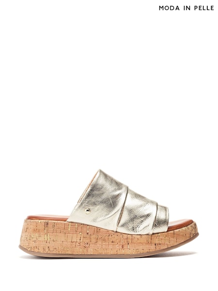Moda in Pelle Kalimeres Low Cork Flatform Sandals With Ruche Leather Upper (H35460) | €101