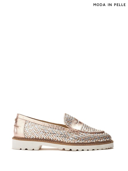 Moda in Pelle Gold Eunice Woven Leather Casual Loafers (H35464) | €142