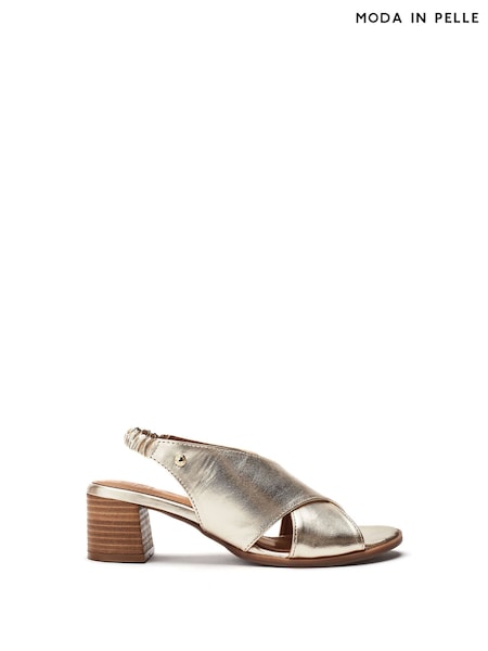 Moda in Pelle Metallic Prinia Cross-Over Leather Low Block Elastic Sandals (H35475) | ₪448