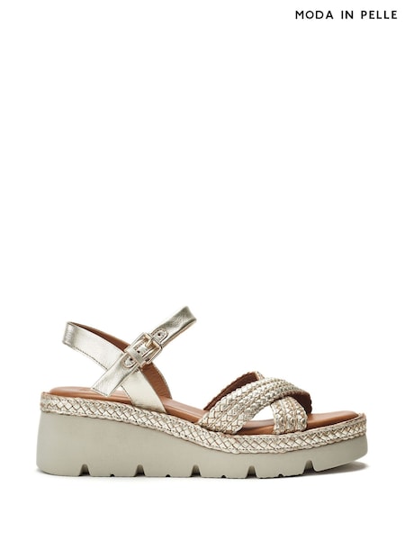 Moda in Pelle Gold Keroya Cross-Over Woven Leather Wedge Sandals (H35485) | €126