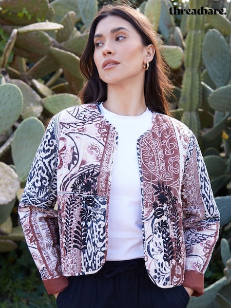 Threadbare Blue 100% Cotton Embroidered Quilted Jacket (H35631) | ₪275