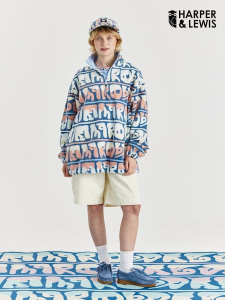 Harper & Lewis Blue Raver Retro Pattern 1/4 Zip Fleece (H35739) | €82