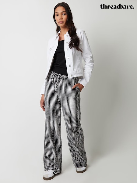 Threadbare Black Wide Leg Gingham Trousers (H35745) | ₪244