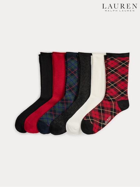 Vermelho - Lauren Ralph Lauren Crew Socks 6 Pack (H35848) | R$ 345
