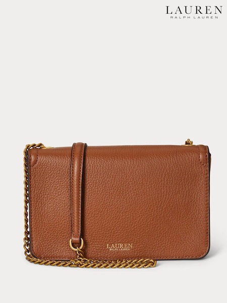 Lauren Ralph Lauren Brown Leather Flap Chain Cross-Body Bag (H35849) | €279