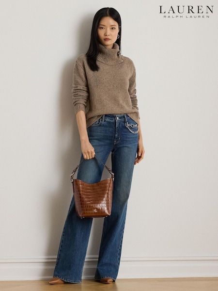 Lauren Ralph Lauren Wide Leg Retro Flare Mid Wash Stretch Denim Jeans (H35949) | R$ 2.260