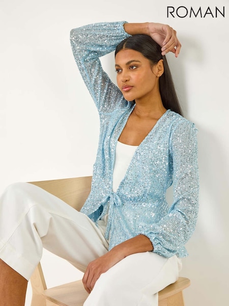 modra - Roman Sequin Tie Front Stretch Cardigans (H35997) | € 59