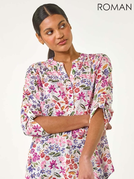 Roman Floral Print Burnout V-Neck Blouse (H35998) | €56