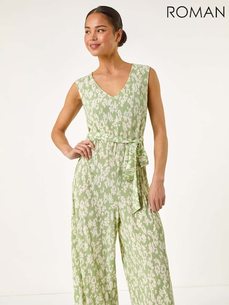 Roman Green Petite Floral Print Crinkle Crop Jumpsuit (H36190) | 223 QAR