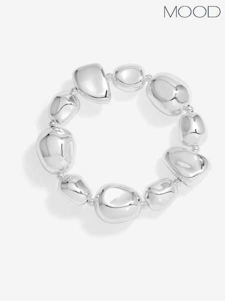 Mood Silver Tone Polished Pebble Stretch Bracelet (H36214) | €24