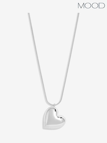 Mood Silver Tone Puffed Heart Snake Effect Adjustable Necklace (H36219) | €22.50