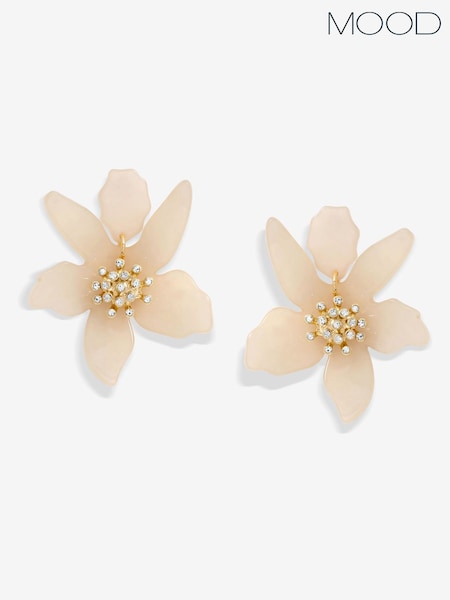 Mood Silver Tone Cream Resin Flower Statement Drop Earrings (H36222) | €24