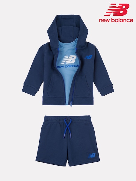 New Balance Navy Kids Zip Thru Hoodie 100% Cotton T-Shirt & Shorts Set (H36320) | R$ 640