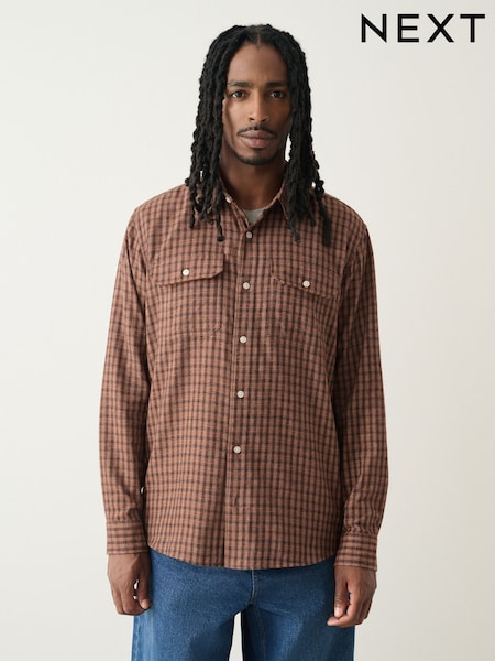 Brown Twin Pocket Long Sleeve Check Shirt (H36397) | AED153