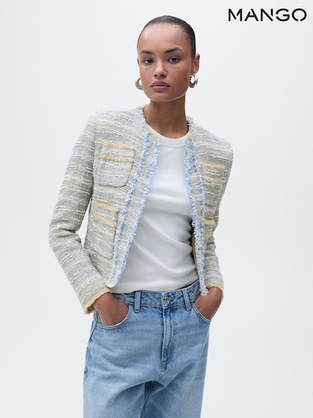 Mango Blue Frayed Tweed Jacket (H36437) | €114