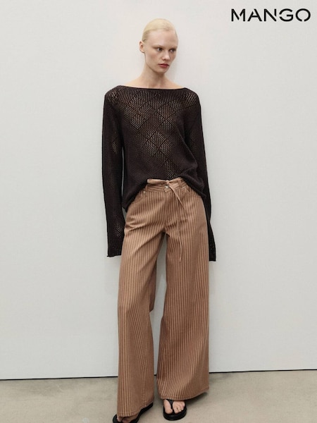 Mango Brown Wide Leg Striped Tie Waist Jeans (H36458) | €63