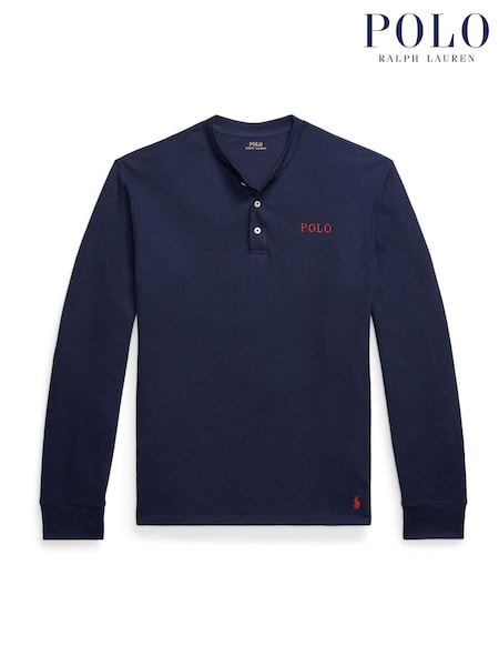 Polo Ralph Lauren Blue Henley Button Neck Waffle Long Sleeve T-Shirt (H36691) | €93