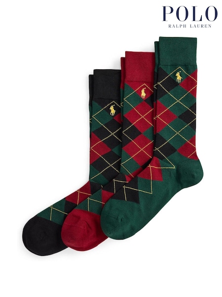 Polo Ralph Lauren Green Argle Pattern Crew Ankle Socks 3 Pack (H36698) | €37