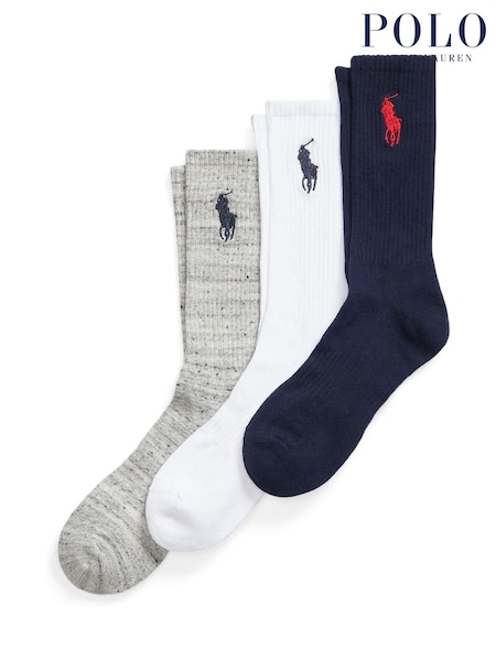 Polo Ralph Lauren Grey Big Pony Logo Crew Socks 3 Pack (H36708) | €42