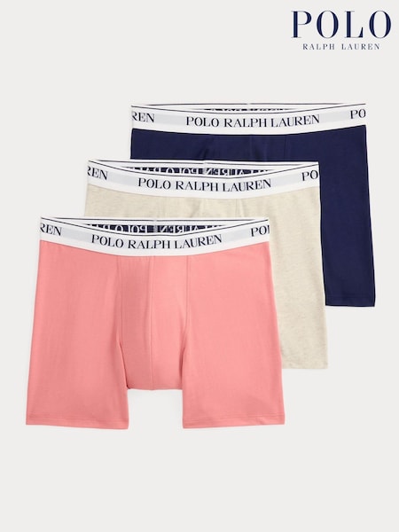 Polo Ralph Lauren Pink Long Cotton Stretch Contrast Waistband Boxers 3 Pack (H36712) | €58