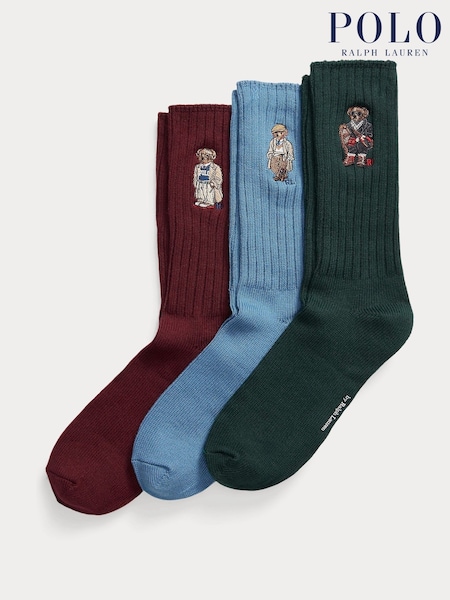 Blau - Polo Ralph Lauren Bear Gift Box Crew Ankle Socks 3 Pack (H36741) | 86 €