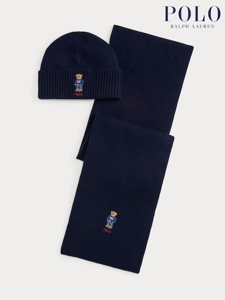 Polo Ralph Lauren Blue Polo Bear Knit Hat & Scarf Gift Box Set (H36751) | R$ 1.875