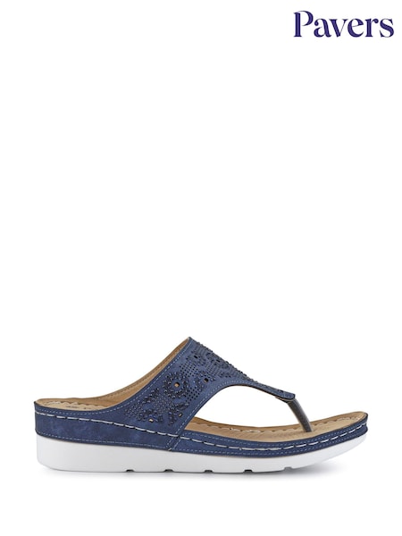 Pavers Blue Heeled Toe-Post Wedges Sandals (H36964) | €40
