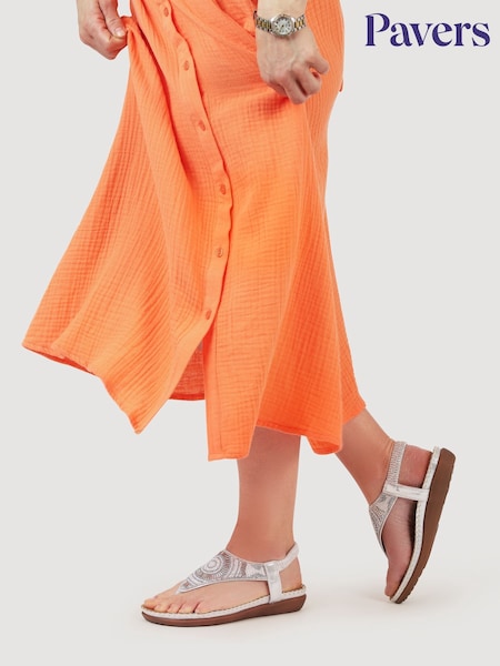 Pavers Silver Elasticated Toe-Post Sandals (H36969) | €37