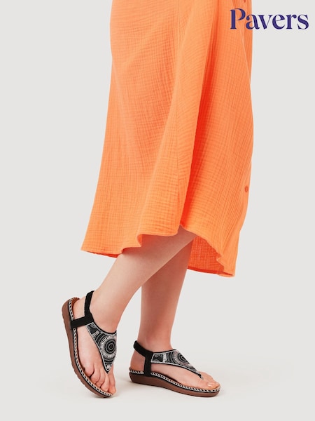 Pavers Black Elasticated Toe-Post Sandals (H36973) | €37