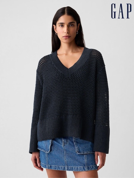 Gap Navy/Blue Cotton 24/7 Split-Hem Crochet Jumper (H37263) | €20.50