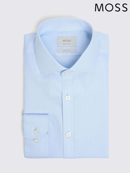 MOSS Blue Slim Fit Sky Royal Oxford Non-Iron Shirt (H37510) | €72
