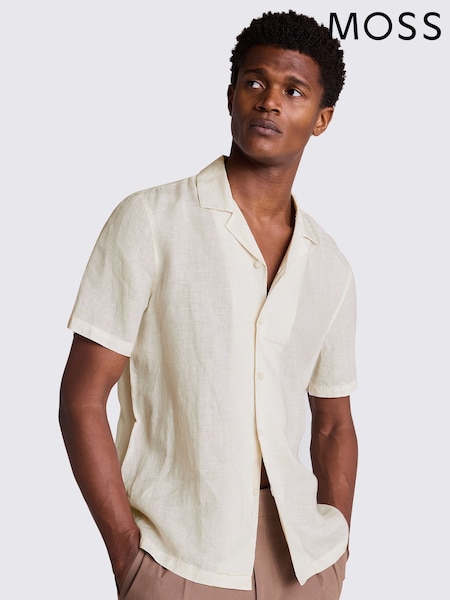 MOSS Cream Cream Cuban Collar 100% Linen Shirt (H37519) | €93