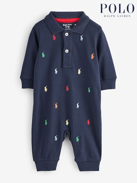Polo Ralph Lauren Blue Baby All Over Pony Logo Babygrow Romper (H37526) | €99