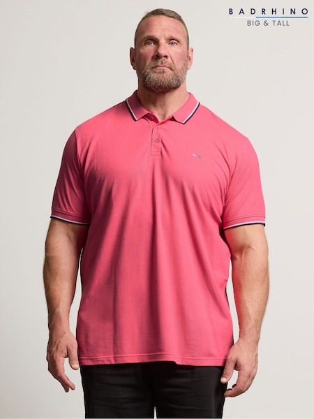 BadRhino Big & Tall Pink Pique Tipped Polo Shirt (H37536) | R$ 195