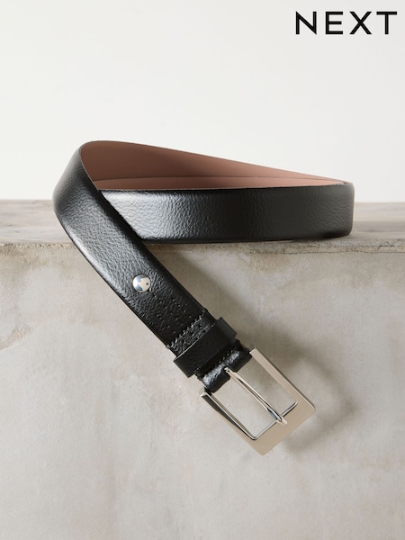 Black/Silver Tone Premium Made In Italy Leather Belt (H37540) | €28
