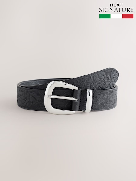 Black Premium Made In Italy Embossed Leather Belt (H37543) | R$ 330