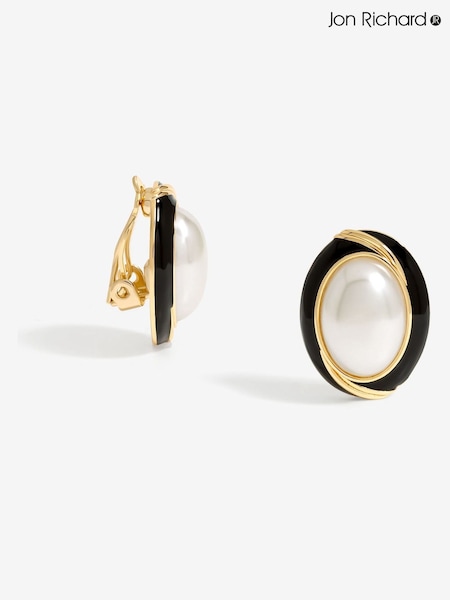 Jon Richard Pearl And Jet Enamel Pearl Clip Earrings (H37573) | €32