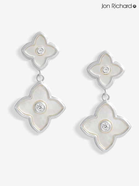 Jon Richard Silver Tone Mother Of Pearl Clover Double Drop Earrings (H37576) | €25