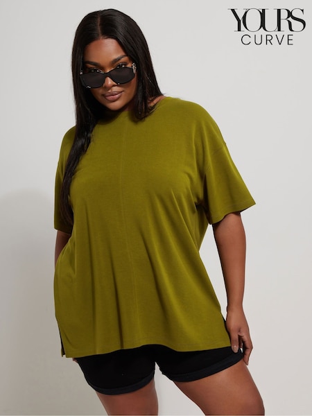 ירוק - Yours Curve Luxury Boxy T-Shirt (H37594) | ‏121‏₪