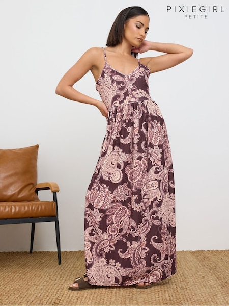 PixieGirl Petite Brown Maxi Ribbed Dress (H37612) | ₪176