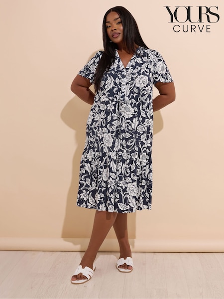 Yours Curve Blue Button Up Frilled Dress (H37618) | R$ 335