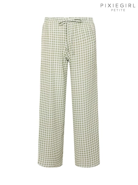 PixieGirl Petite Green Gingham Pull On Wide Leg Trousers (H37620) | ₪156