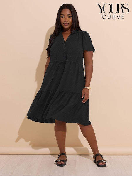 Yours Curve Black Button Up Frilled Dress (H37623) | €45